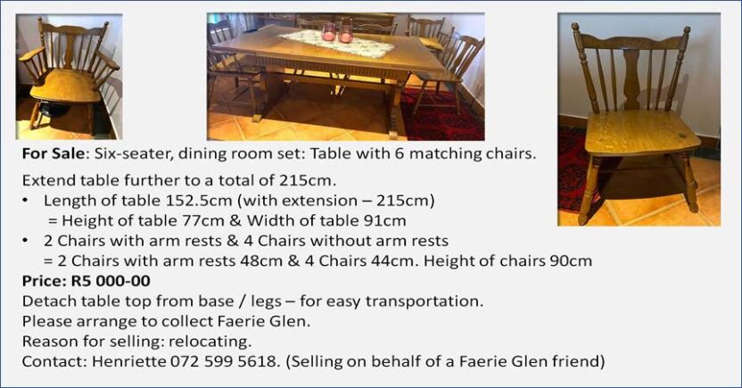 6seater dining room table and chairs