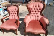 Victorian set, 3 seater sofa and 4 arm chairs