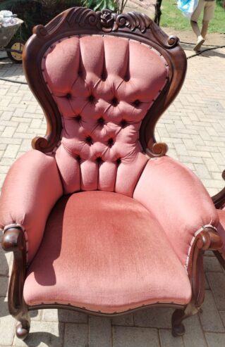 Victorian set, 3 seater sofa and 4 arm chairs