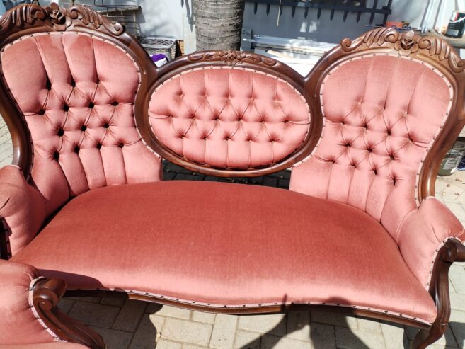 Victorian set, 3 seater sofa and 4 arm chairs