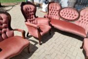 Victorian set, 3 seater sofa and 4 arm chairs