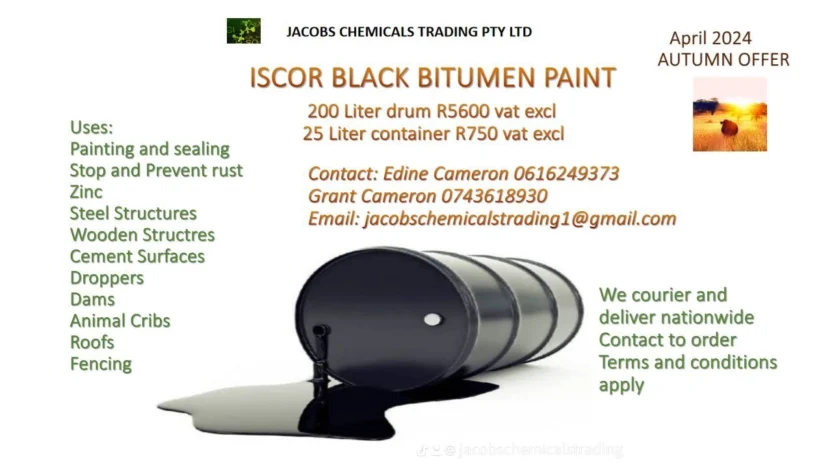 Iscor Black Paint(Bitumen) 200 liter drum R5600 vat excl