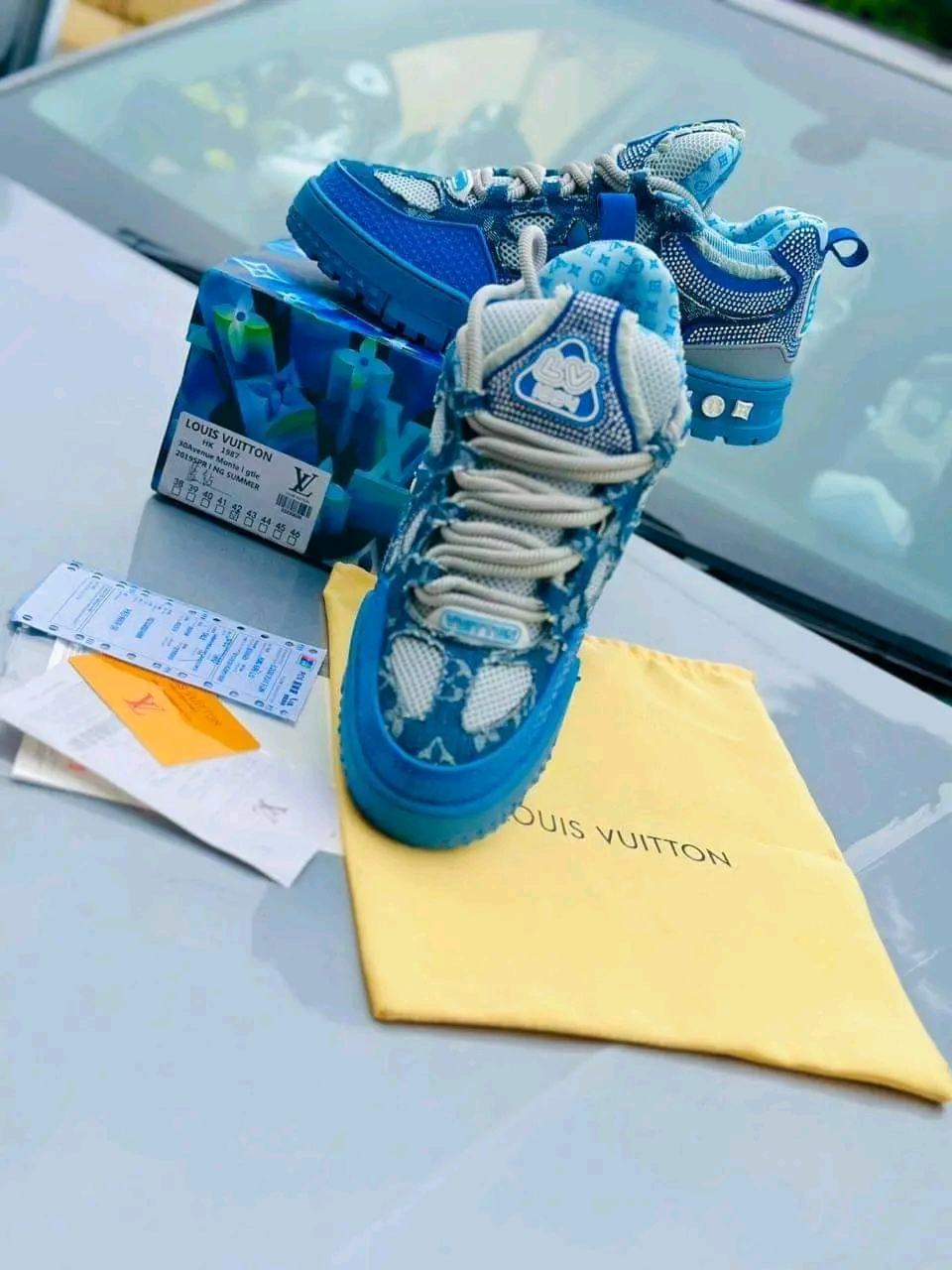 Louis Vuitton LV trainer denim blue sneakers