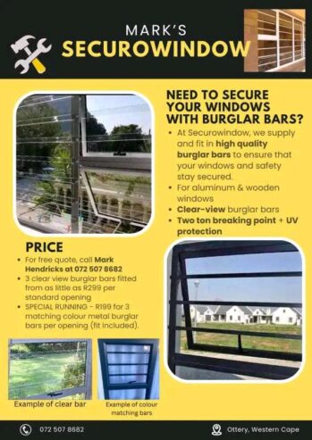 Burglar bars for aluminium windows.